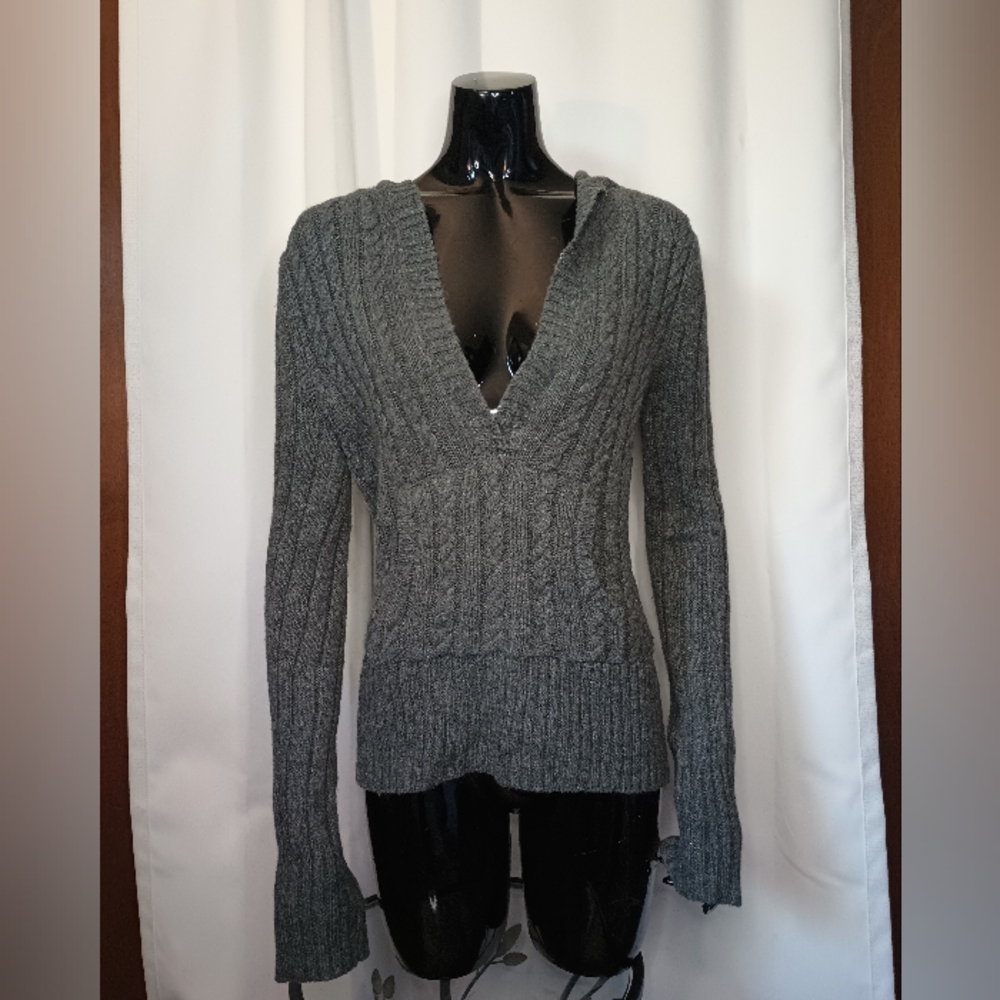 Vintage Aeropostale Womens Y2K Fitted Cable Knit Sweater Hoodie Large Preppy